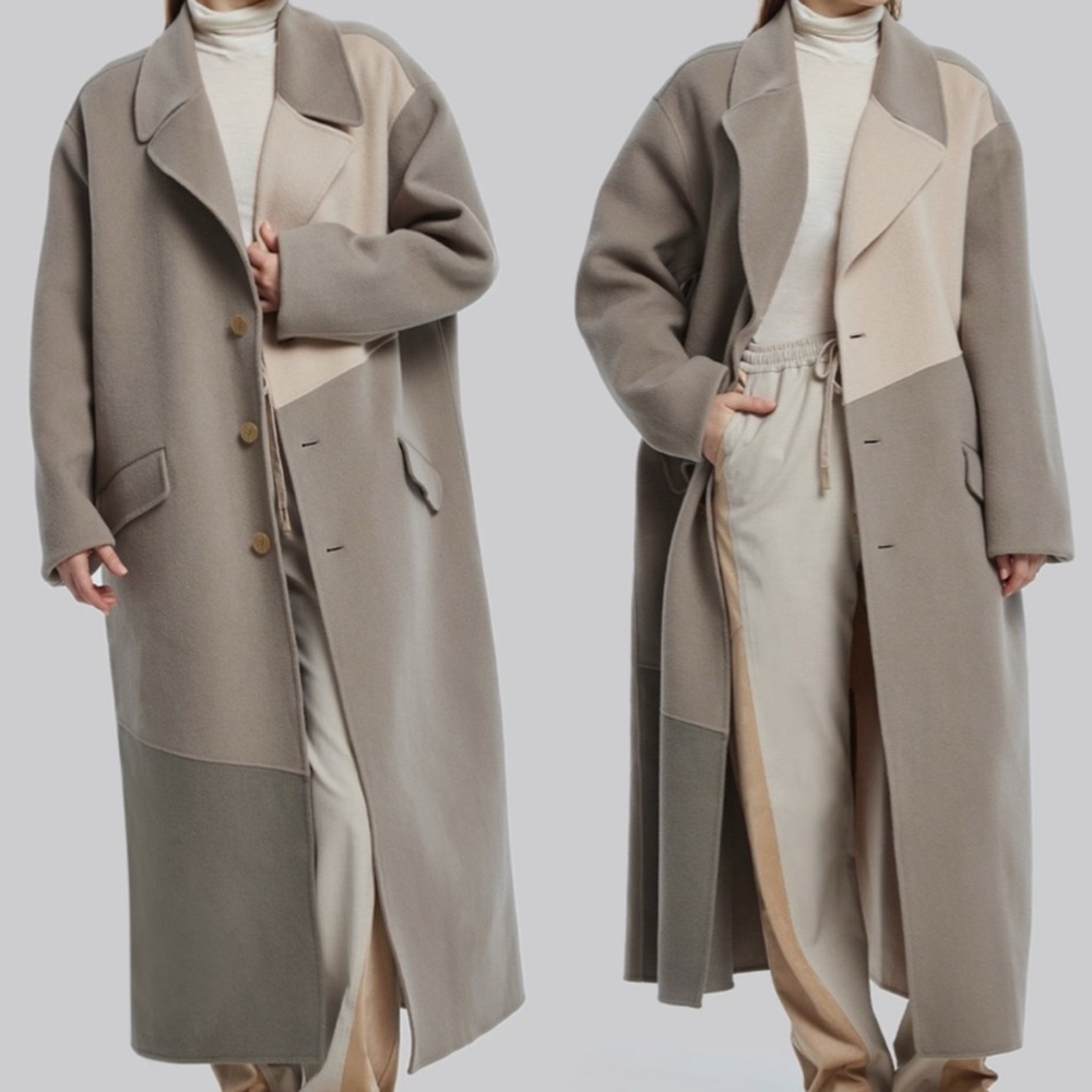 Dept. Anonym Wool Tri Color Paneled Long Coat